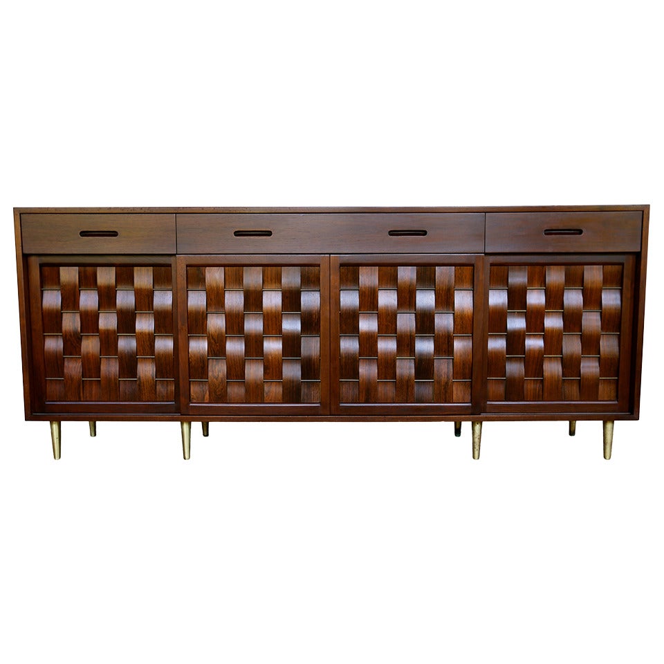 Rosewood and Walnut Basket Weave Credenza by Edward Wormley for Dunbar