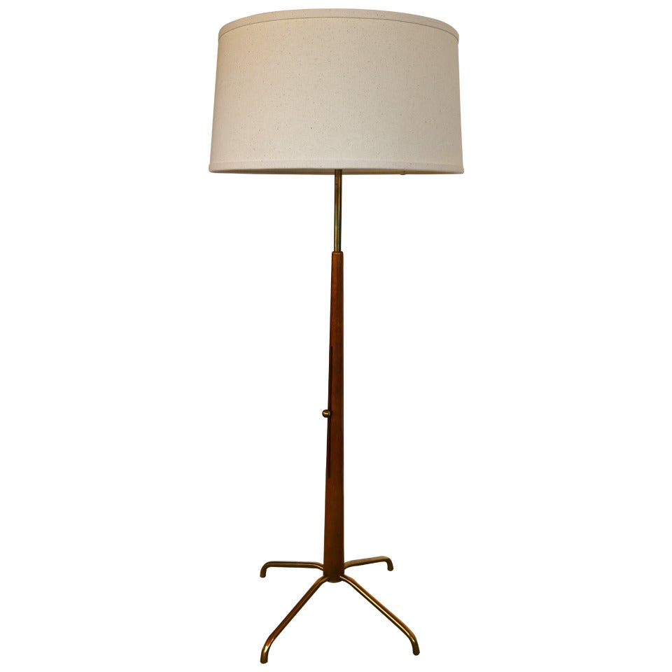 Adjustable Walnut & Brass Floor Lamp by Gerald Thurston