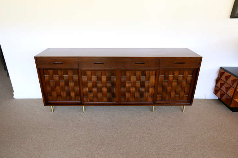 Mid-Century Modern Rosewood and Walnut Basket Weave Credenza by Edward Wormley for Dunbar