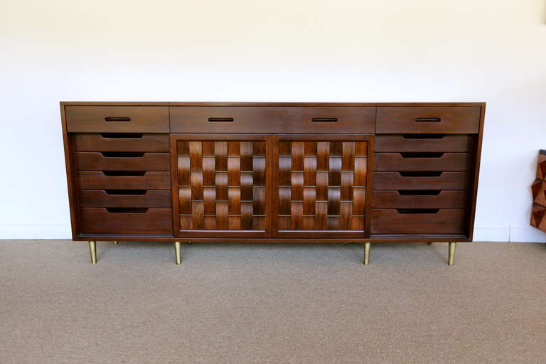 Rosewood and Walnut Basket Weave Credenza by Edward Wormley for Dunbar In Excellent Condition In Costa Mesa, CA