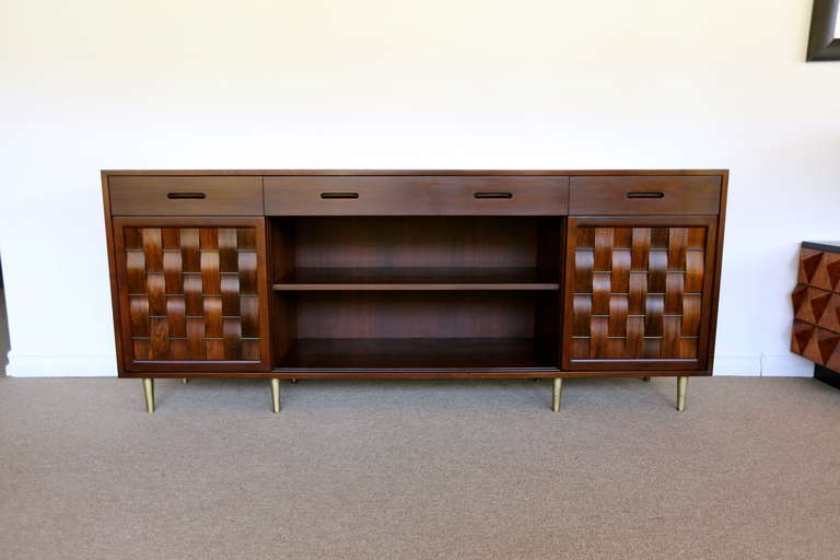 American Rosewood and Walnut Basket Weave Credenza by Edward Wormley for Dunbar