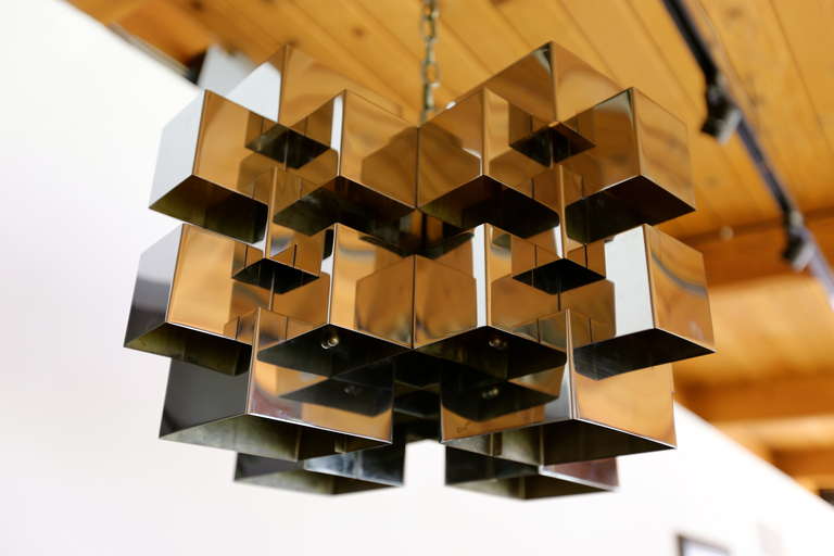 Mid-Century Modern Chrome Chandelier by Curtis Jere Circa 1970