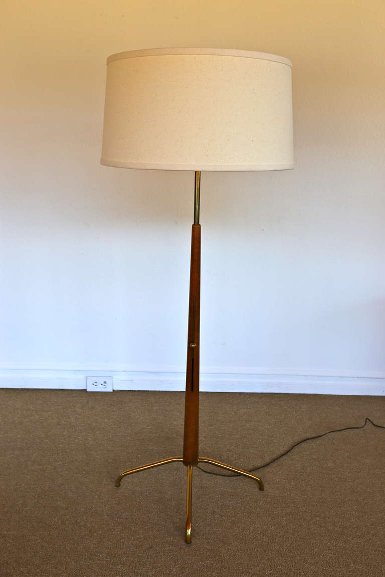 Mid-Century Modern Adjustable Walnut & Brass Floor Lamp by Gerald Thurston