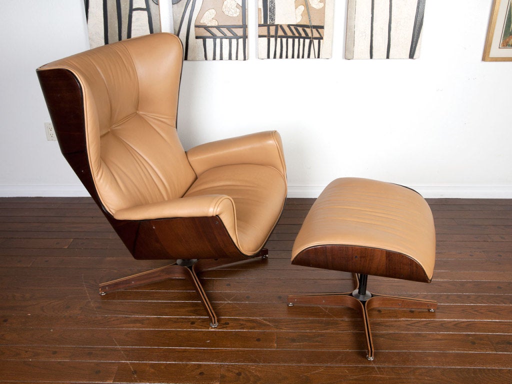 American Bent-wood lounge chair and ottoman designed by George Mulhauser