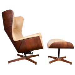 Bent-wood lounge chair and ottoman designed by George Mulhauser