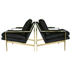 Pair of brass lounge chairs by Milo Baughman