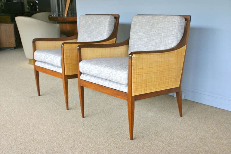 Pair of Caned Armchairs by Kipp Stewart for Directional  In Excellent Condition In Costa Mesa, CA