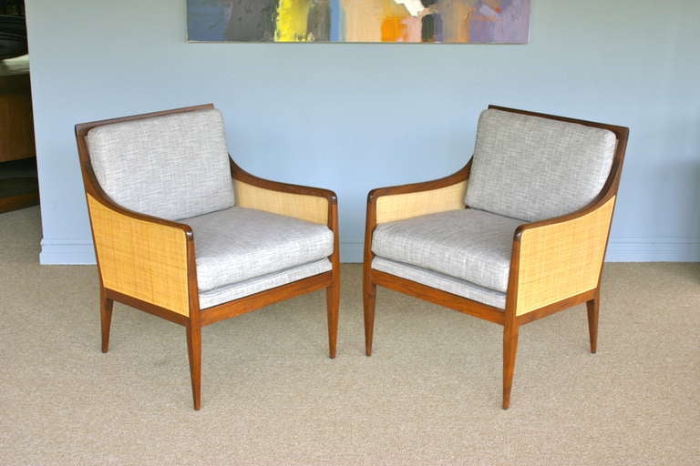 Fabric Pair of Caned Armchairs by Kipp Stewart for Directional 