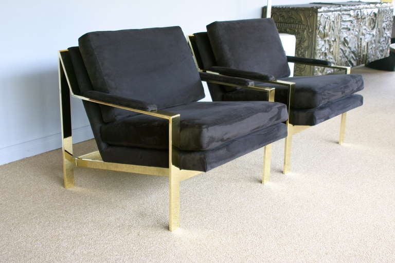 Pair of brass lounge chairs by Milo Baughman for Thayer Coggin.