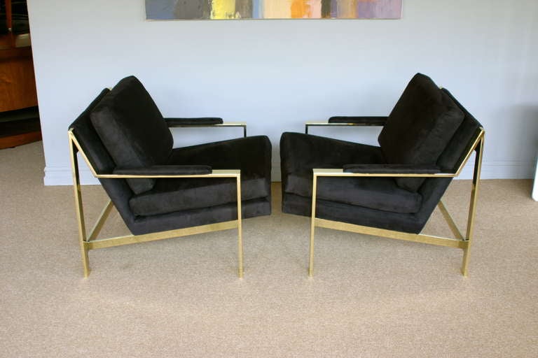 Pair of brass lounge chairs by Milo Baughman 1