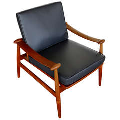 Leather and Teak Lounge Chair by Finn Juhl for France 
Sons
