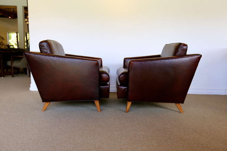 Pair of Ox Blood Leather Lounge Chairs by J.WANAMAKER INC.