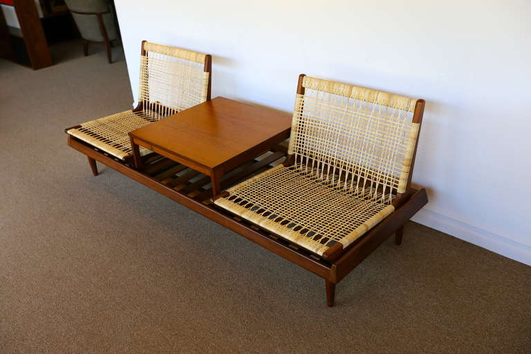 Teak and Cane Sofa by Hans Olsen In Excellent Condition In Costa Mesa, CA