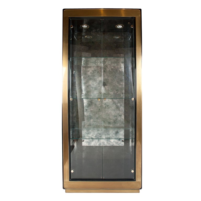 Illuminated brass 
glass Vitrine by Mastercraft