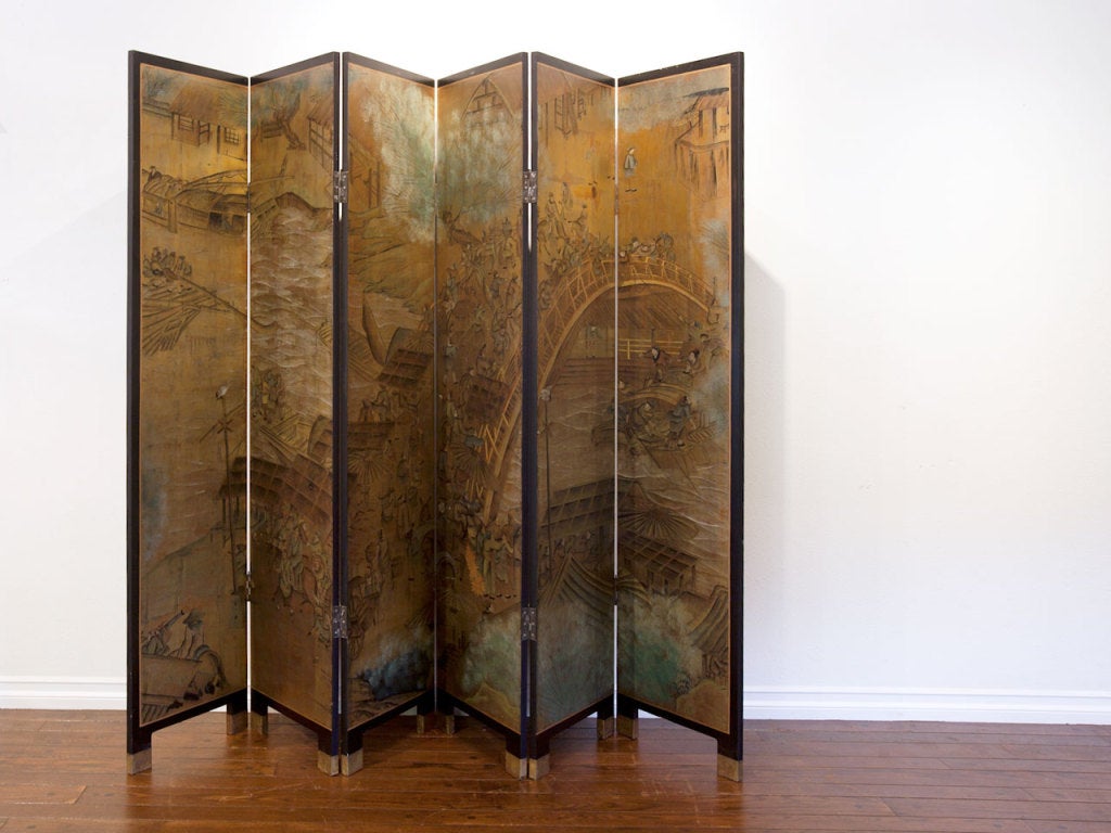 Late 20th Century Six panel Chinoiserie floor screen