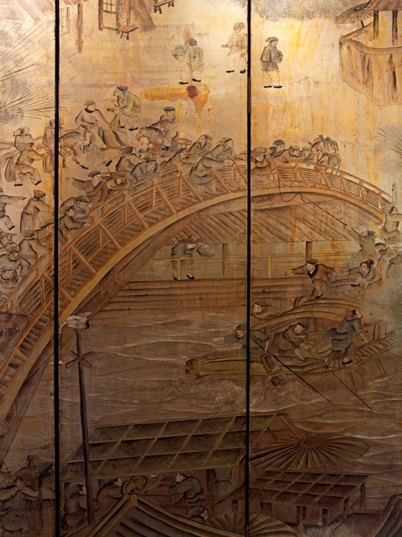 Six panel Chinoiserie floor screen 1