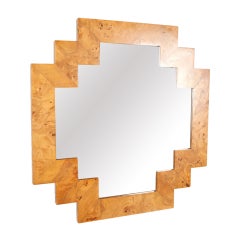 Geometric framed burl-wood mirror