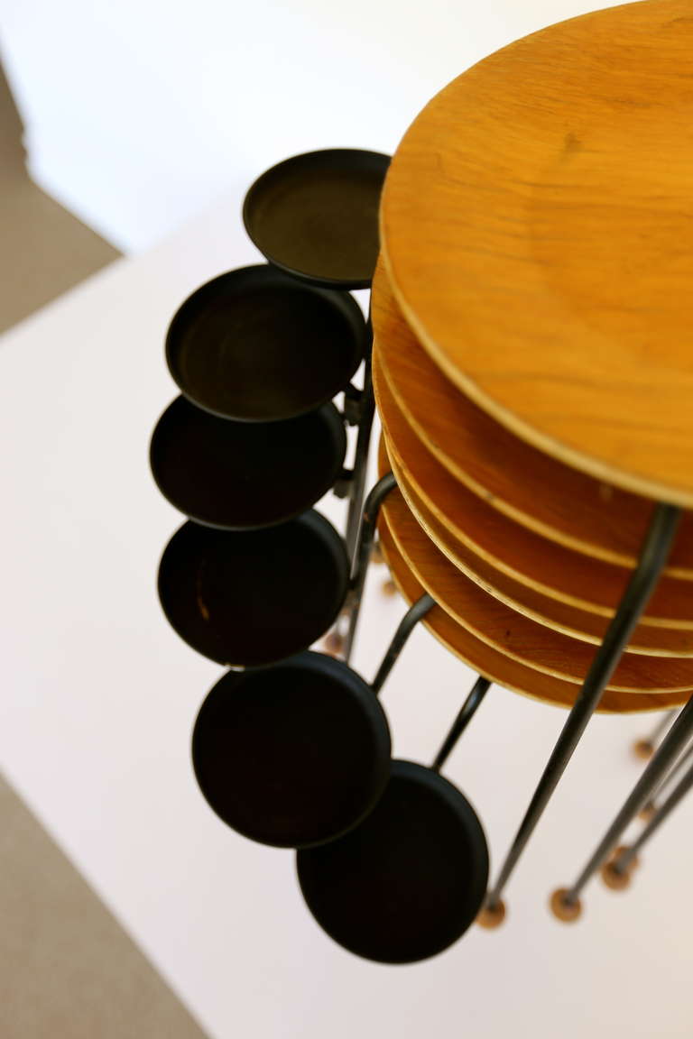 Set of Six Stacking Tables by Tony Paul.  Tempo Group #800.  Each Example Retains It's Original Coaster.
