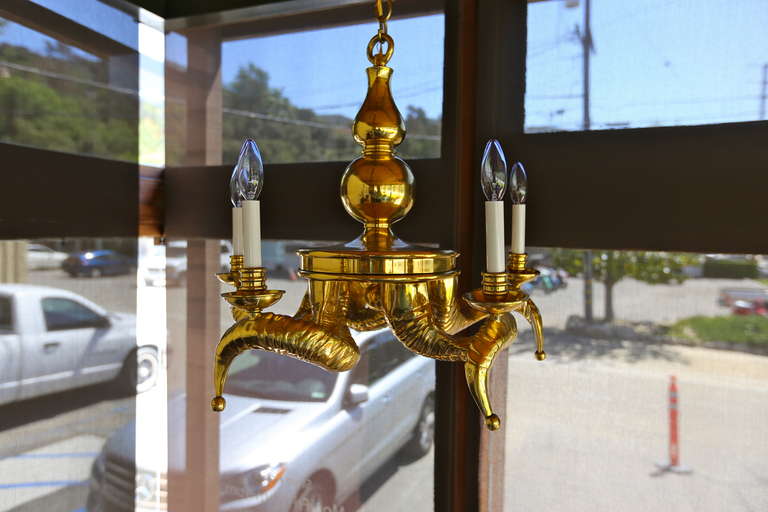 Solid Brass Rams Horn Chandelier.