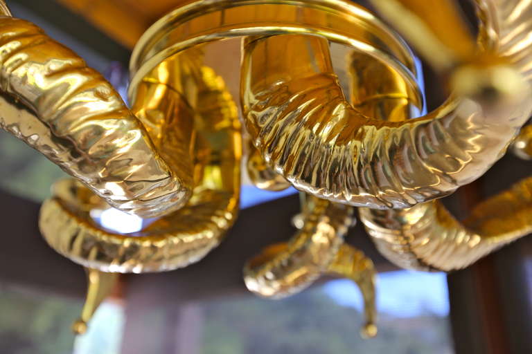 Italian Solid Brass Rams Horn Chandelier