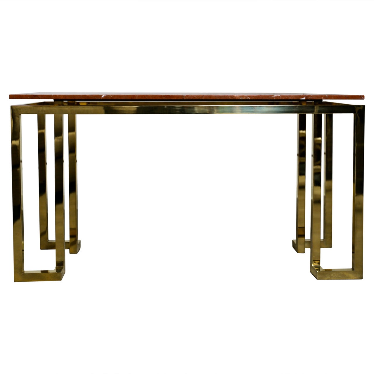 Polished Brass and Marble Console Table by Luten Clarey Stern Inc.
