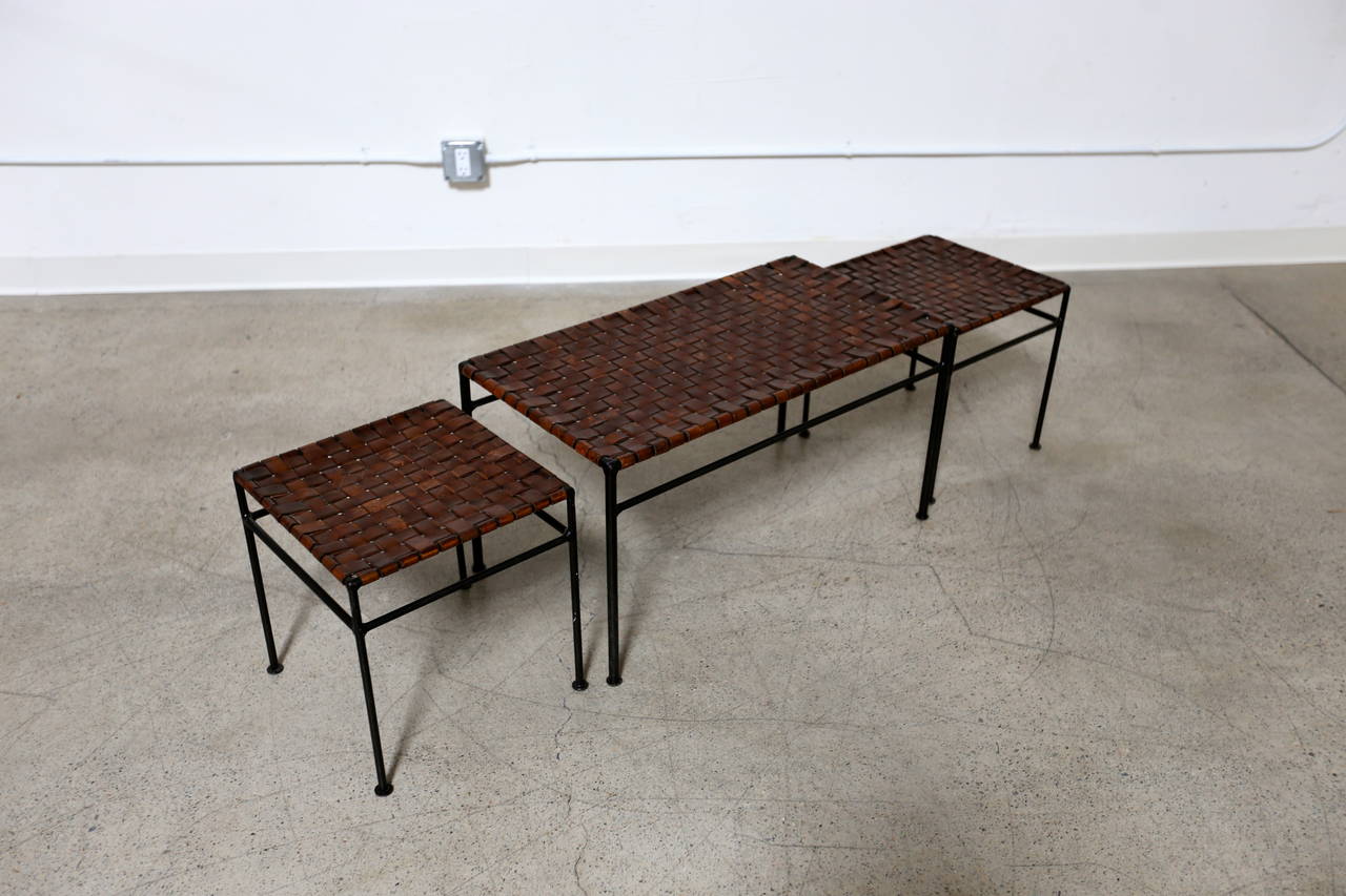 Iron Leather Bench with Nesting Stools after Swift and Monell
