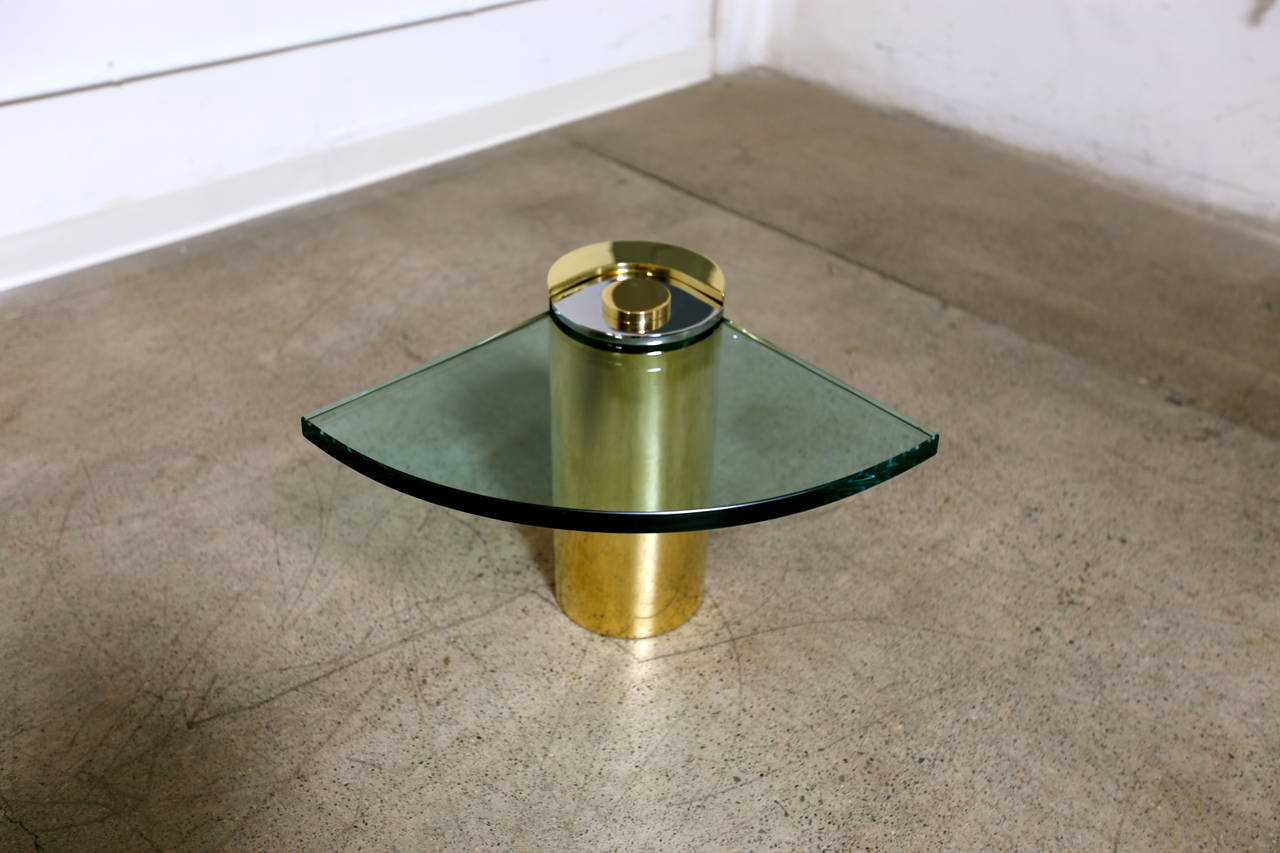 American Polished Brass, Chrome and Glass Side Table by Karl Springer