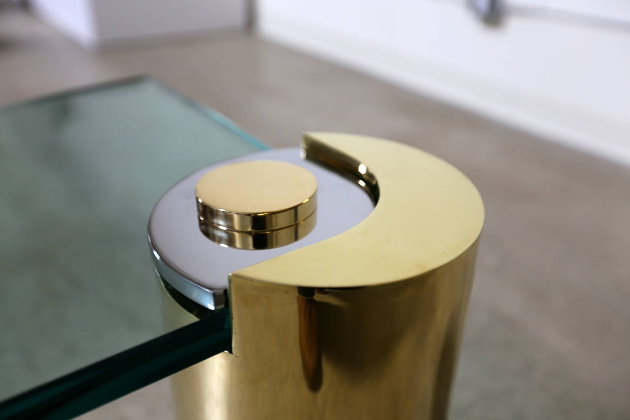 Mid-Century Modern Polished Brass, Chrome and Glass Side Table by Karl Springer