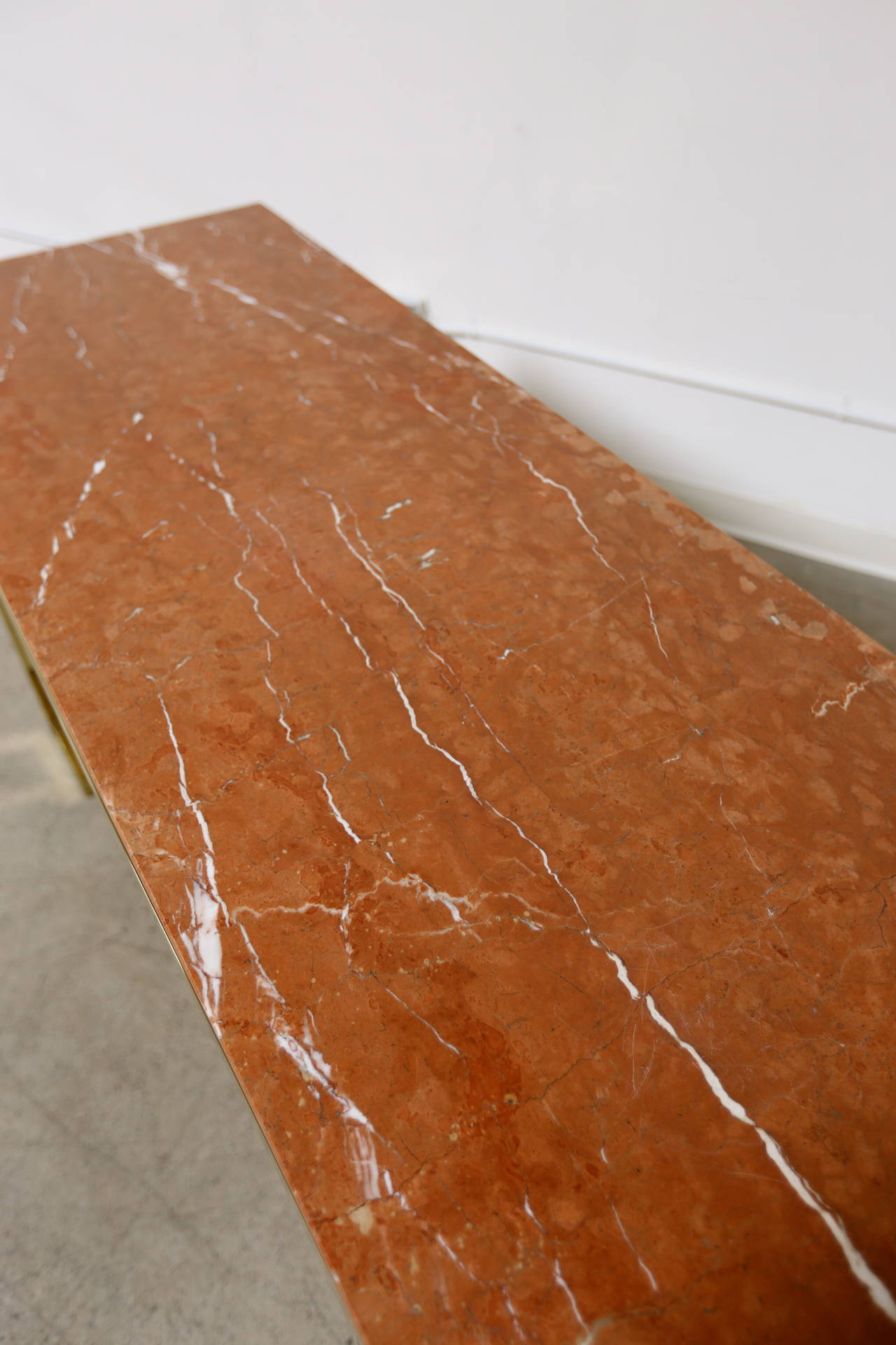 Polished Brass and Marble Console Table by Luten Clarey Stern Inc. In Excellent Condition In Costa Mesa, CA