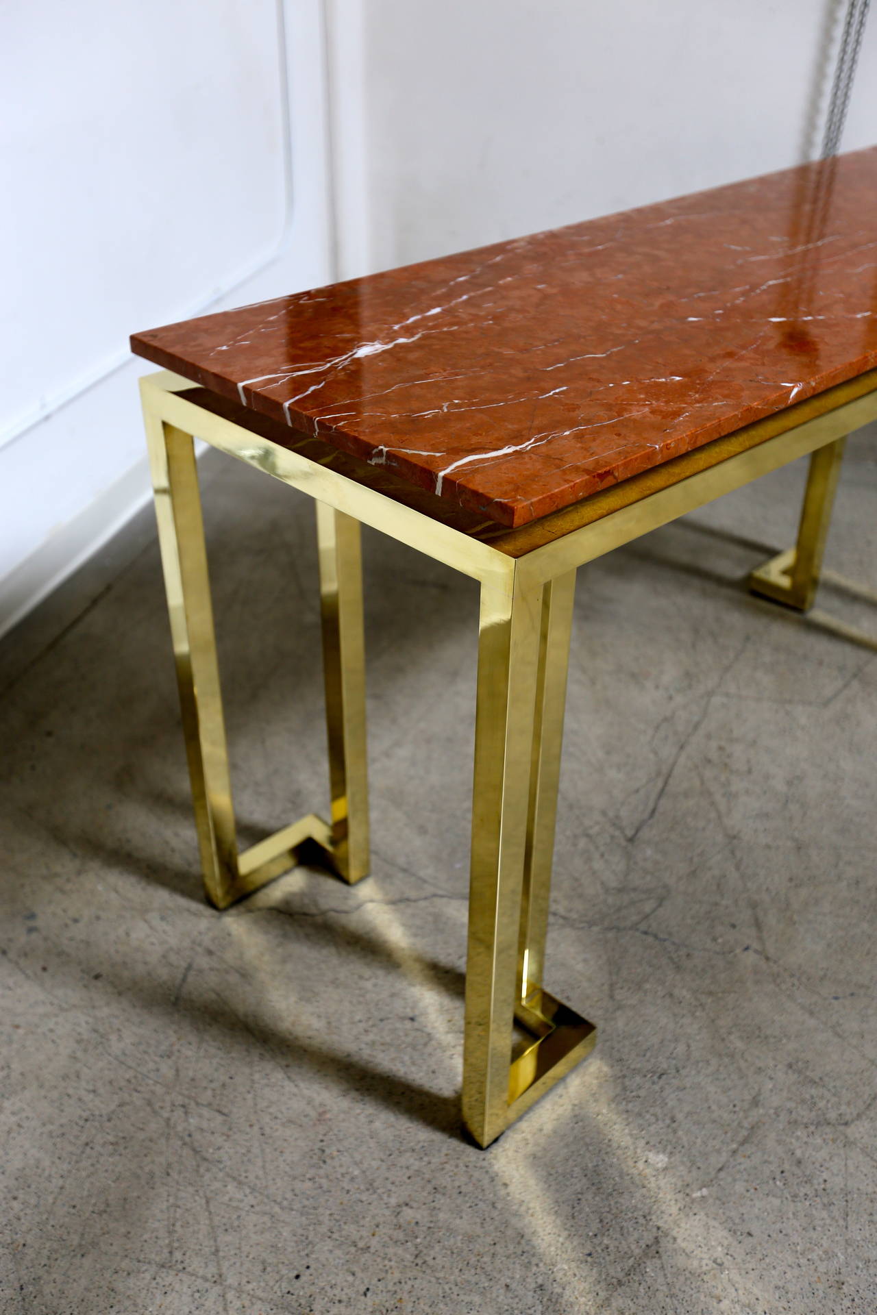Mid-Century Modern Polished Brass and Marble Console Table by Luten Clarey Stern Inc.