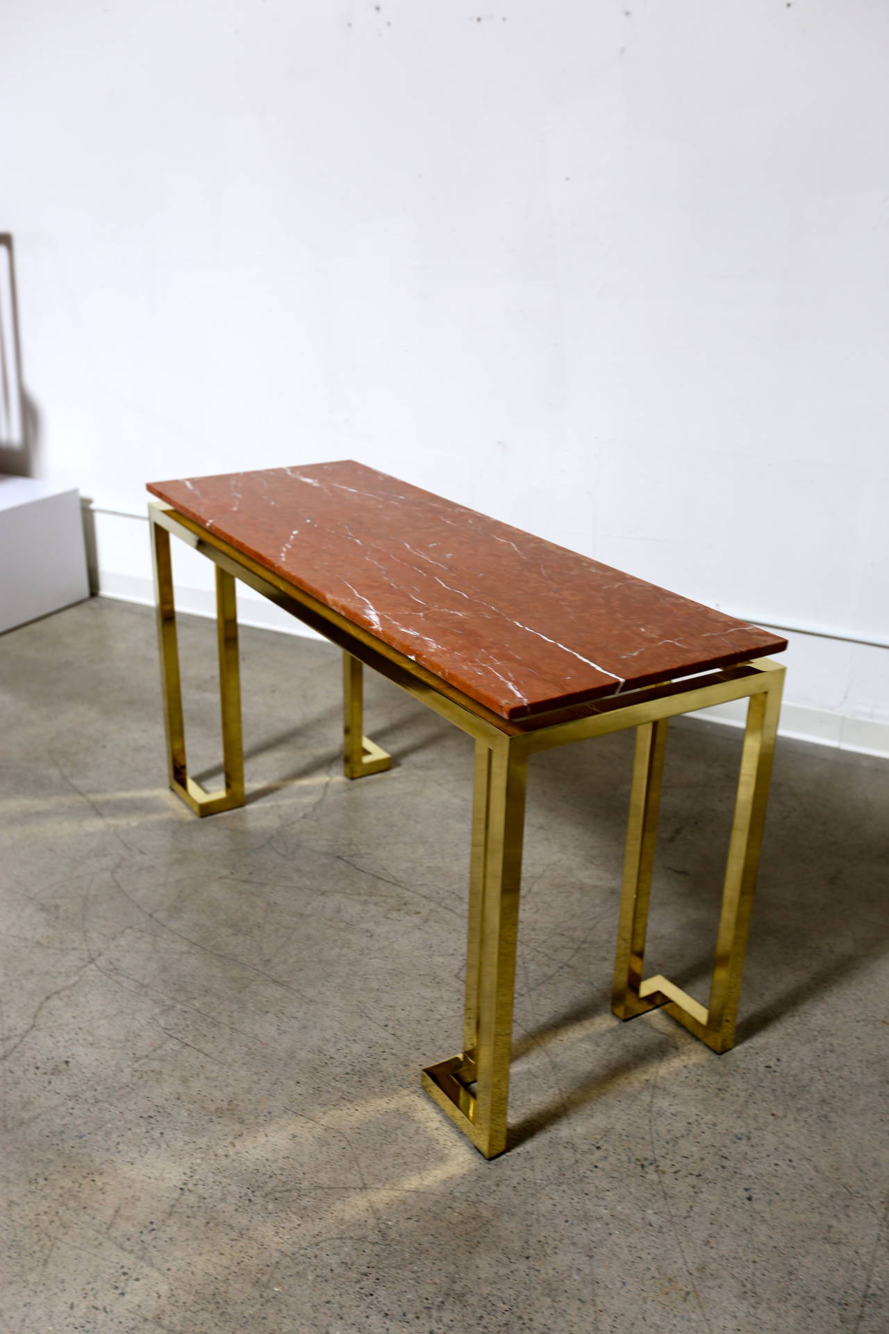 Polished Brass and Marble Console Table by Luten Clarey Stern Inc. at