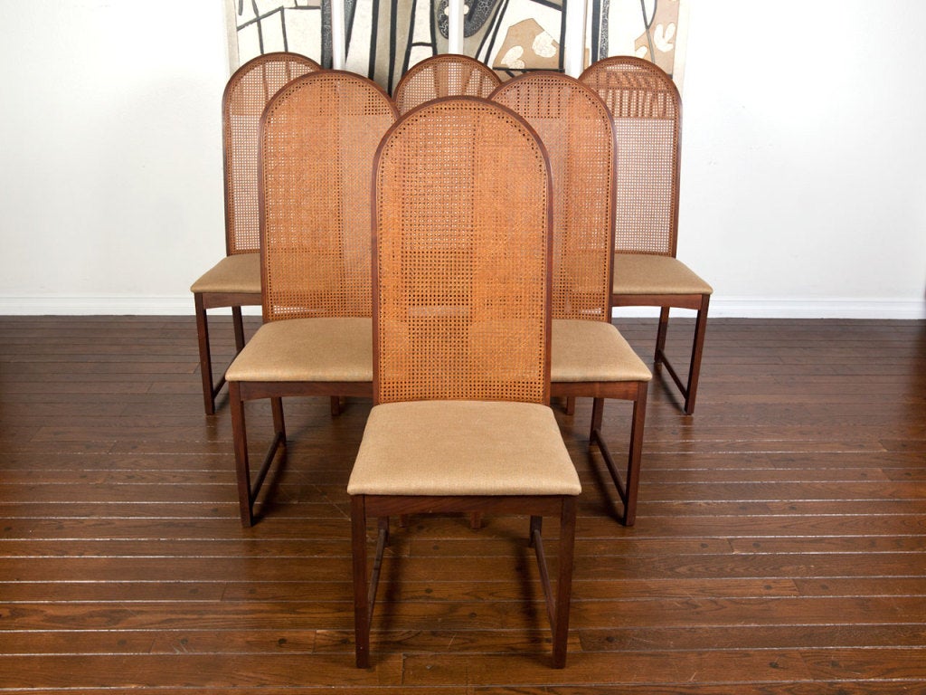 four caned high back dining chairs by Milo Baughman