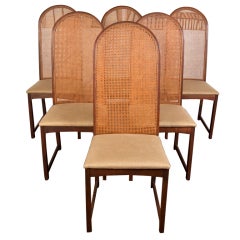 four caned high back dining chairs by Milo Baughman