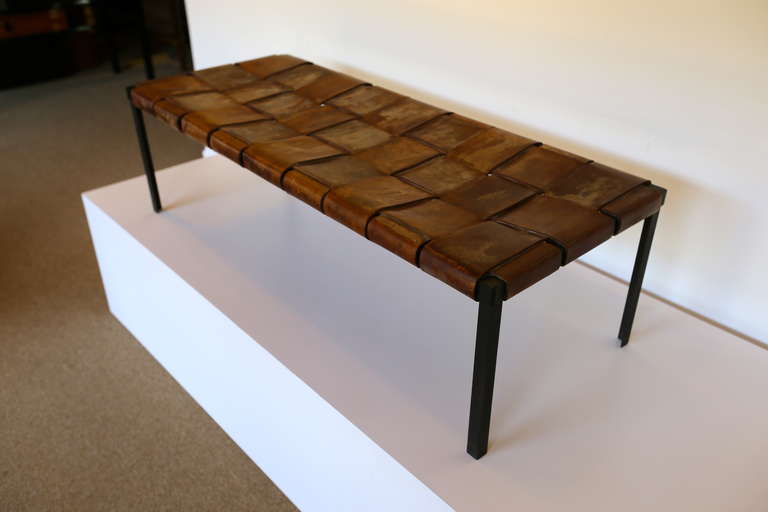 leather and iron bench
