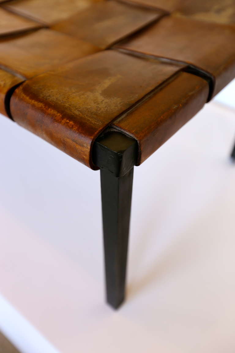 iron and leather bench