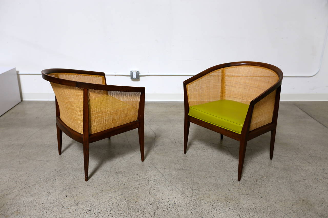 Pair of Caned Back Lounge Chairs by Kipp Stewart for Directional
