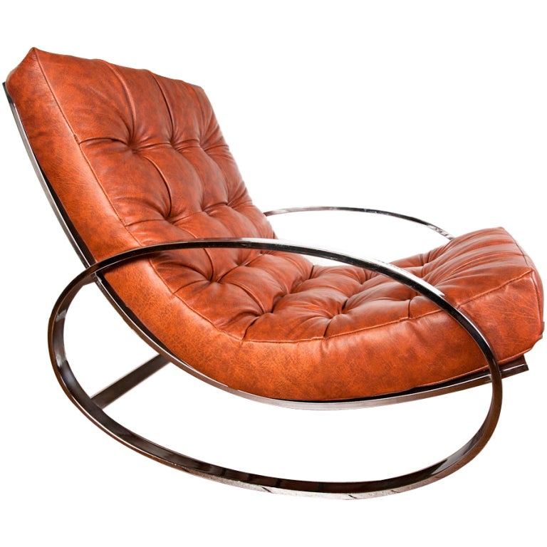 Leather and chrome rocking chair by Milo Baughman