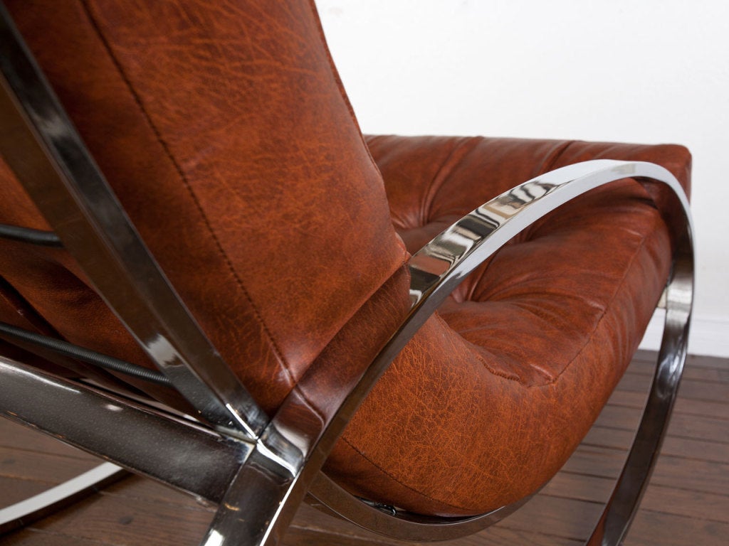 American Leather and chrome rocking chair by Milo Baughman