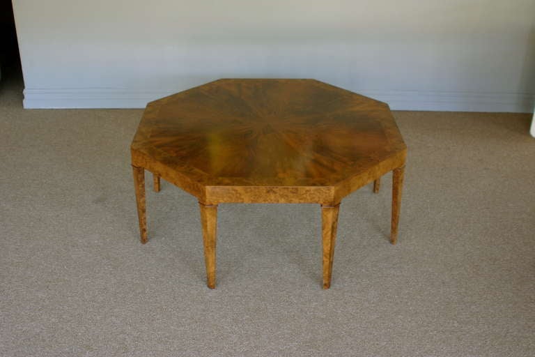 Mid-Century Modern Octagonal Burl Wood Coffee Table By Baker