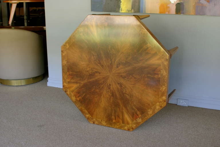 Late 20th Century Octagonal Burl Wood Coffee Table By Baker