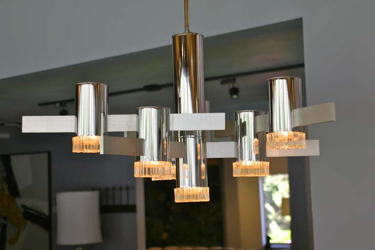 Chrome and Glass chandelier by Gaetano Sciolari. 