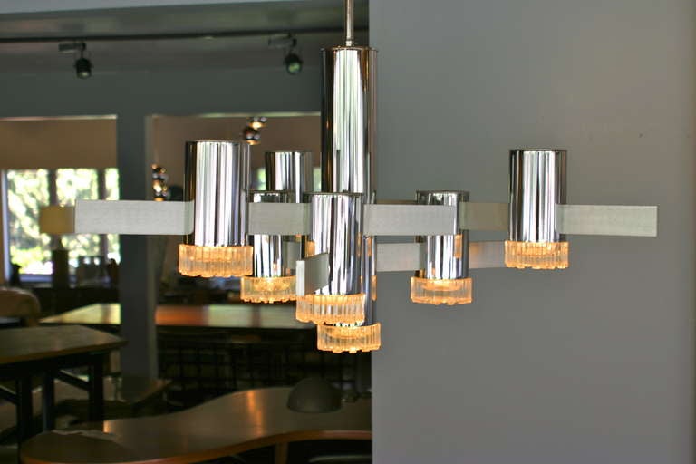 Mid-Century Modern Chrome & Glass Chandelier By Gaetano Sciolari 