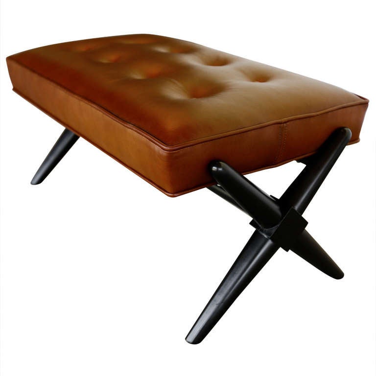 Leather Trestle Base Bench by T.H. Robsjohn-Gibbings