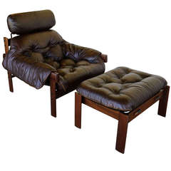 Leather Lounge Chair and Ottoman by Percival Lafer