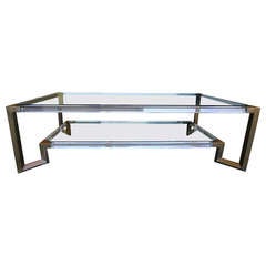 Brass, Lucite & Glass Coffee Table