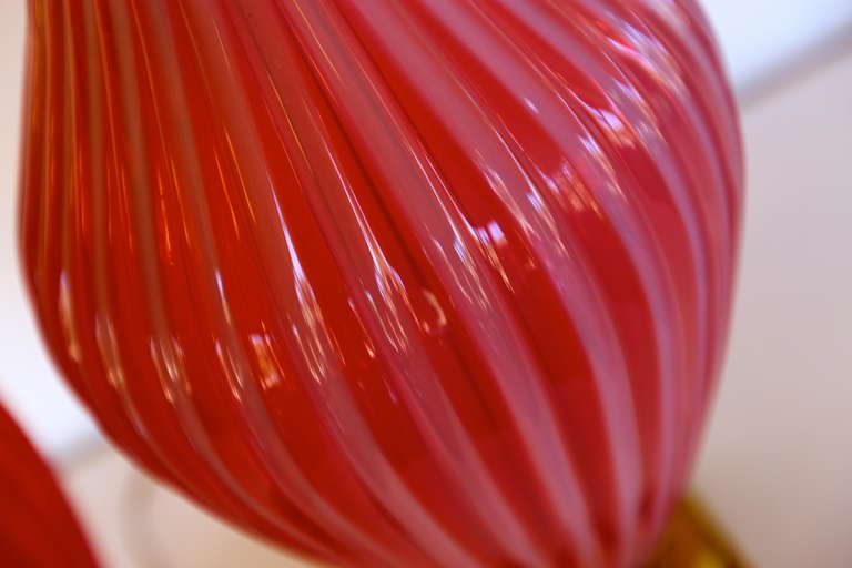American Marbro Murano Lamps in Raspberry Opaline Glass