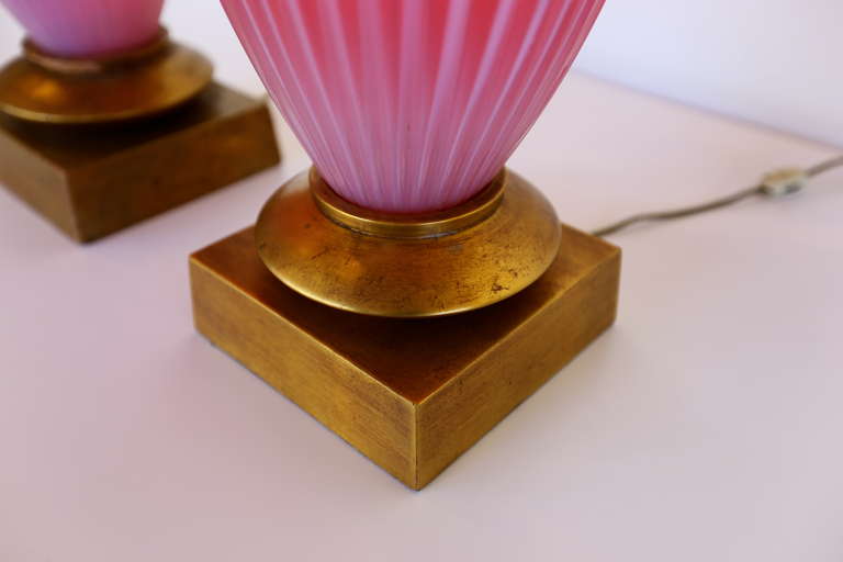 Mid-Century Modern Marbro Murano Lamps in Raspberry Opaline Glass