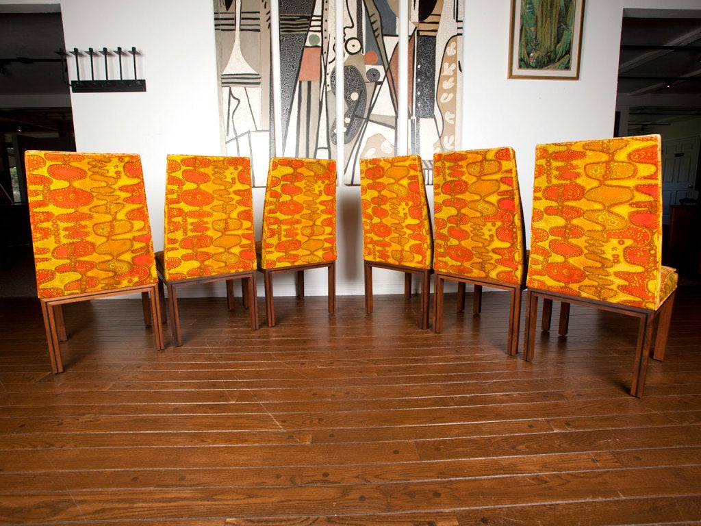 Late 20th Century 6 dining chairs by Robert Baron w/ original  Jack Larsen fabric
