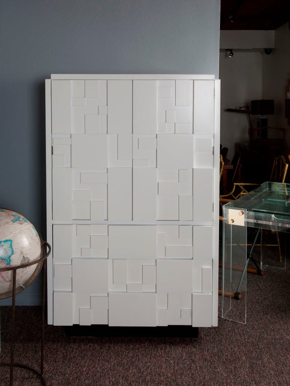 Mosaic satin white lacquered chest by Lane