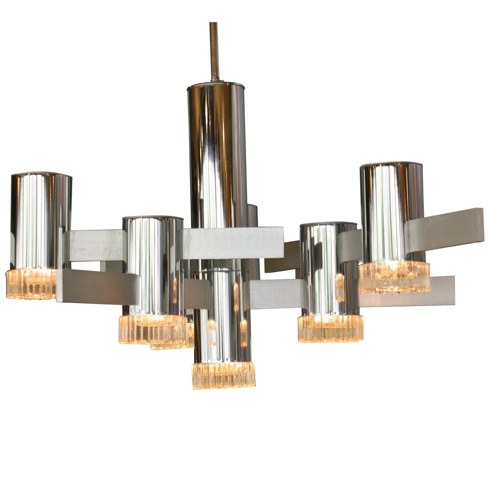 Chrome & Glass Chandelier By Gaetano Sciolari 